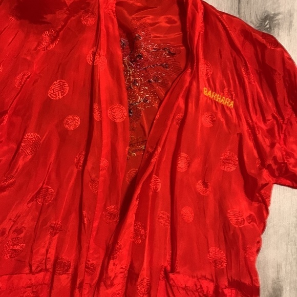 Golden‎ Bee Vintage Embroidered Robe Tie Waist Chinese Kimono Red peacock M - Picture 14 of 15